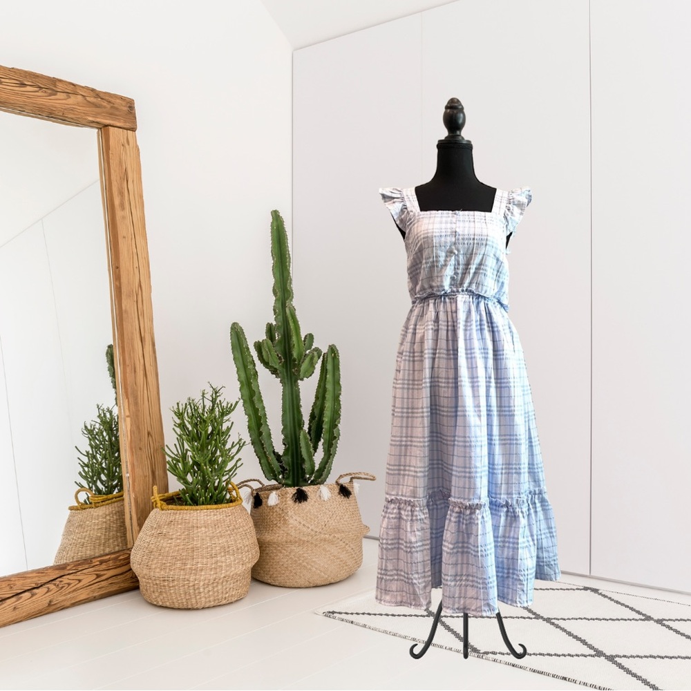 By The River Sleeveless Plaid Midi Dress
